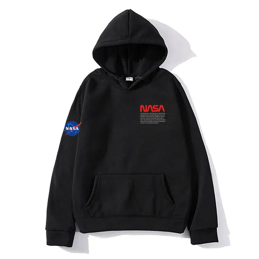 Men Fleece Hoodie NASA Print Beige