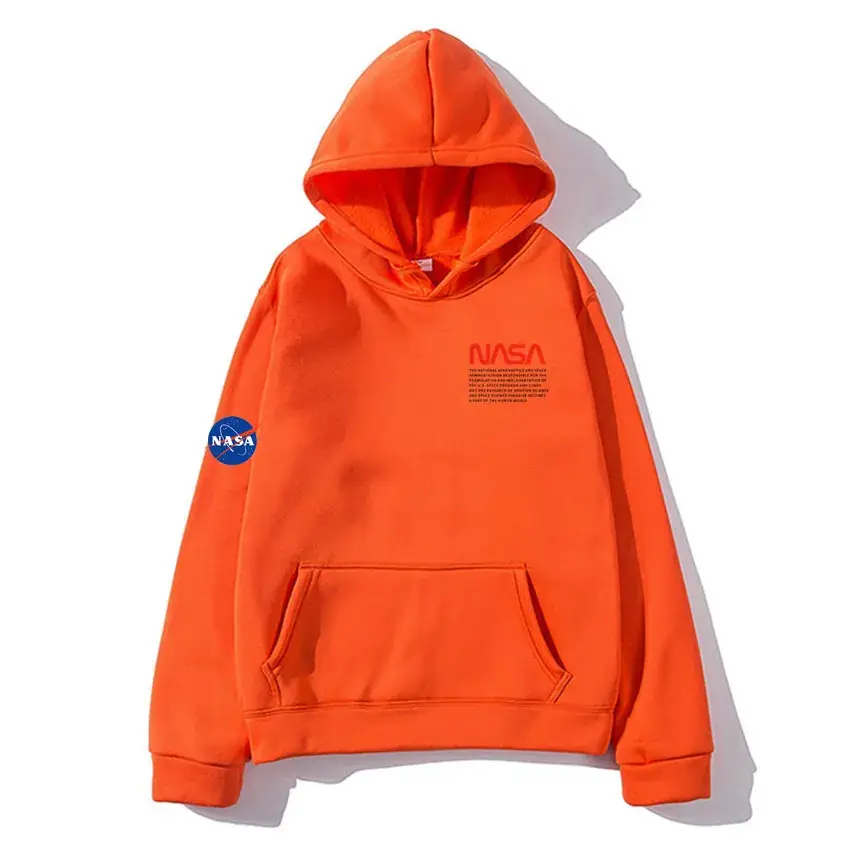 Men Fleece Hoodie NASA Print Beige