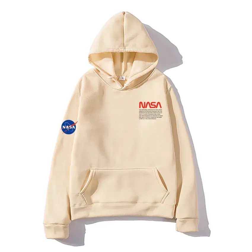 Men Fleece Hoodie NASA Print Beige