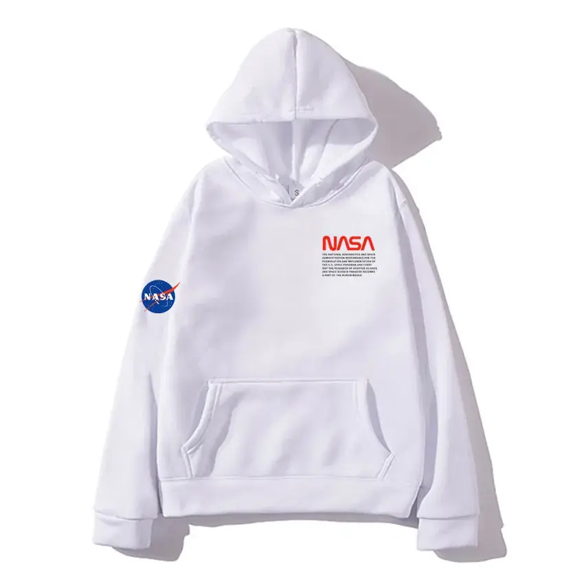 Men Fleece Hoodie NASA Print Beige