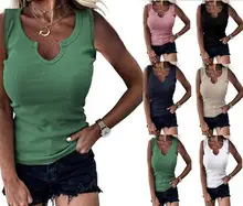 Women's Black T-Shirt Round Neck Hole Loose Casual Summer — feature 47