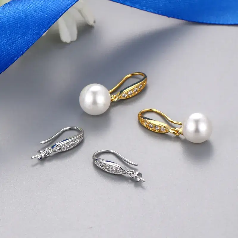 Pearl & Diamond Gold Ear Hooks for Women