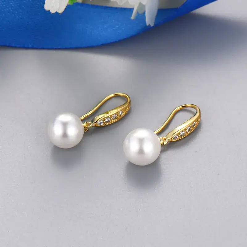 Pearl & Diamond Gold Ear Hooks for Women