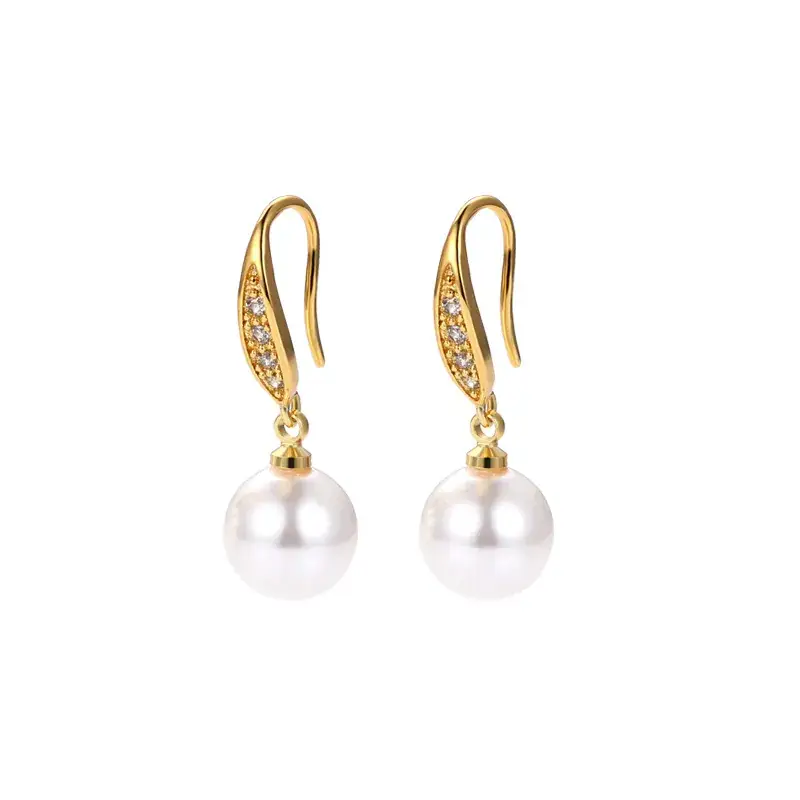 Pearl & Diamond Gold Ear Hooks for Women