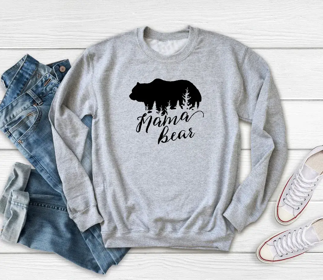 Mama Bear Letter Sweatshirt Navy Blue Long Sleeve - Image 3