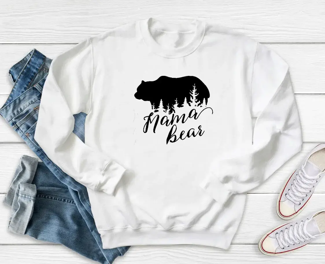 Mama Bear Letter Sweatshirt Navy Blue Long Sleeve - Image 2