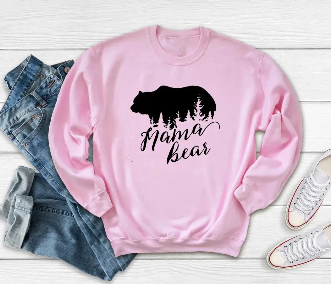 Mama Bear Letter Sweatshirt Navy Blue Long Sleeve - Image 4