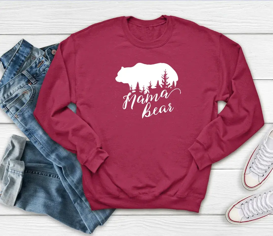 Mama Bear Letter Sweatshirt Navy Blue Long Sleeve - Image 6