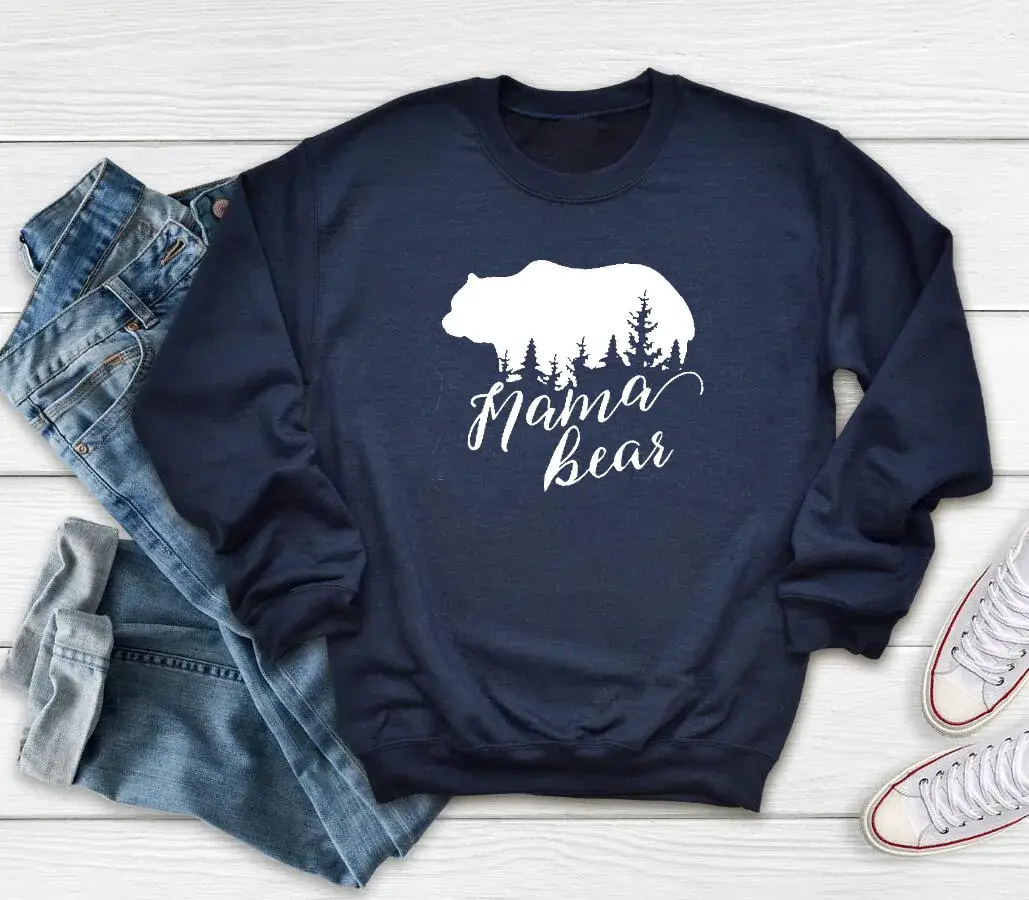 Mama Bear Letter Sweatshirt Navy Blue Long Sleeve - Image 7