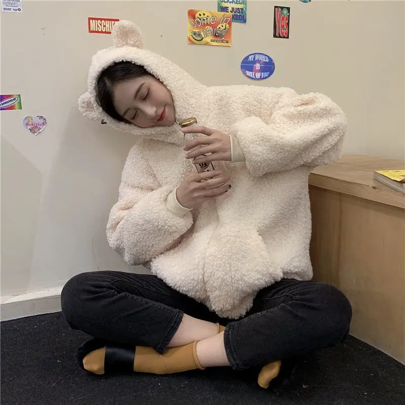 Korean Hooded Jacket 300g Wool Winter Coat Solid Cream — feature 23