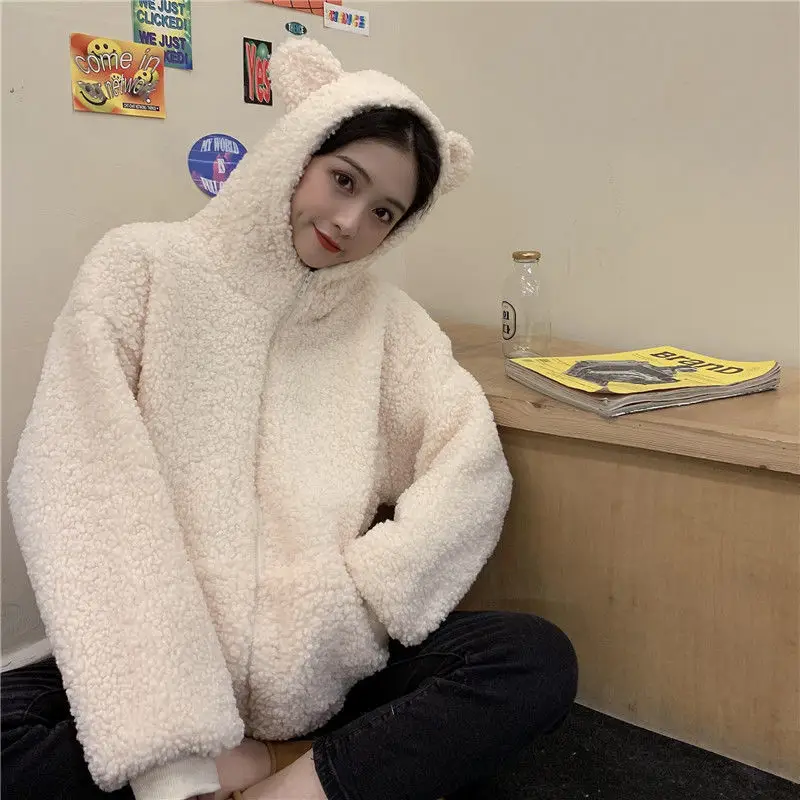 Korean Hooded Jacket 300g Wool Winter Coat Solid Cream — feature 24