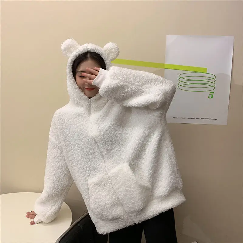 Korean Hooded Jacket 300g Wool Winter Coat Solid Cream — feature 34