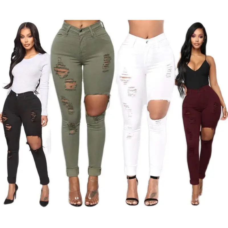 Women's Red Top & White Knee-Ripped Jeans Set Large - Image 7