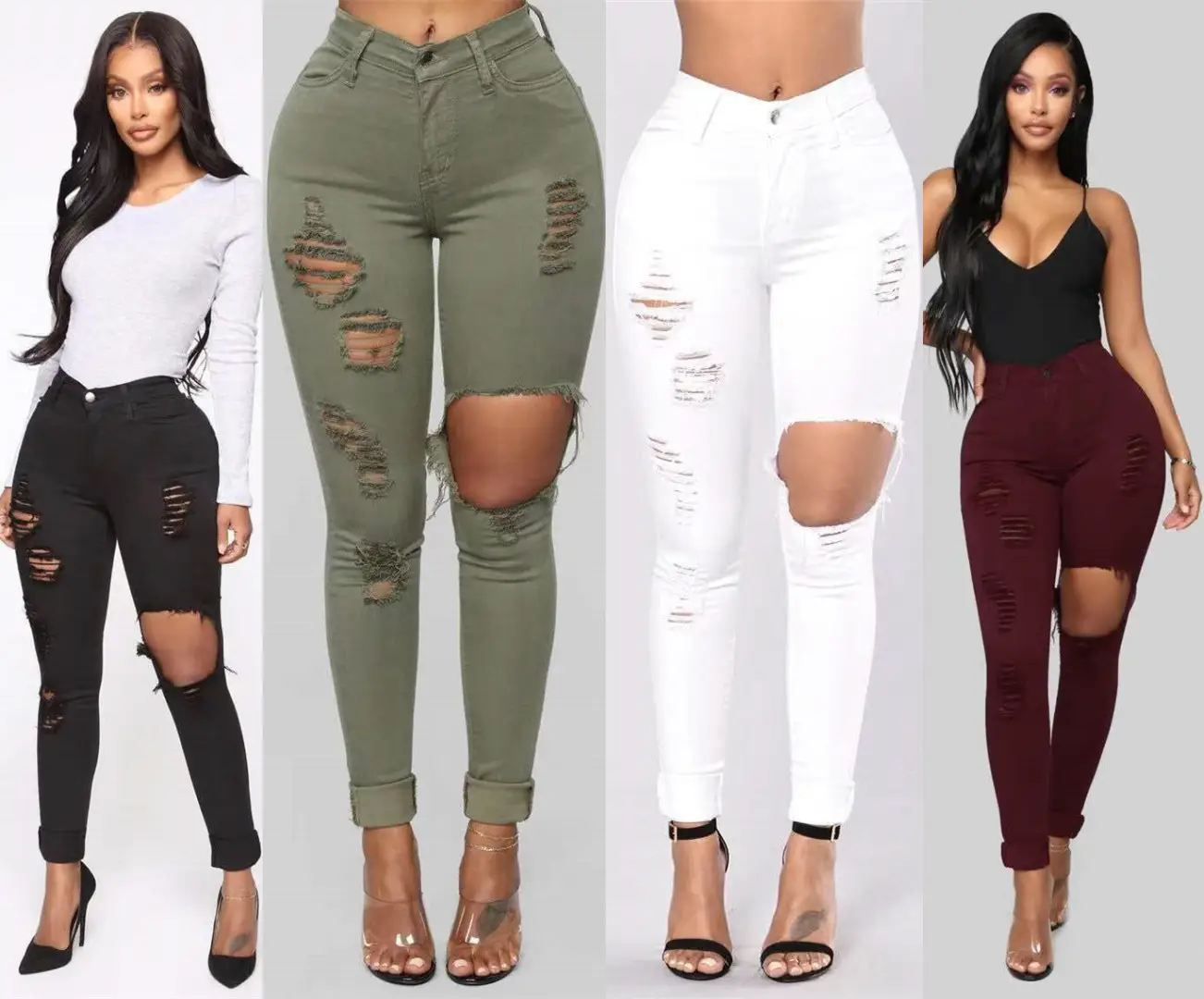 Women's Red Top & White Knee-Ripped Jeans Set Large — feature 16