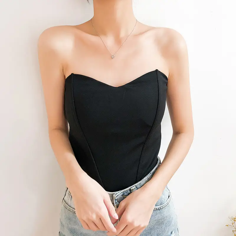 Black Strapless Camisole Vest for Women Summer Wear