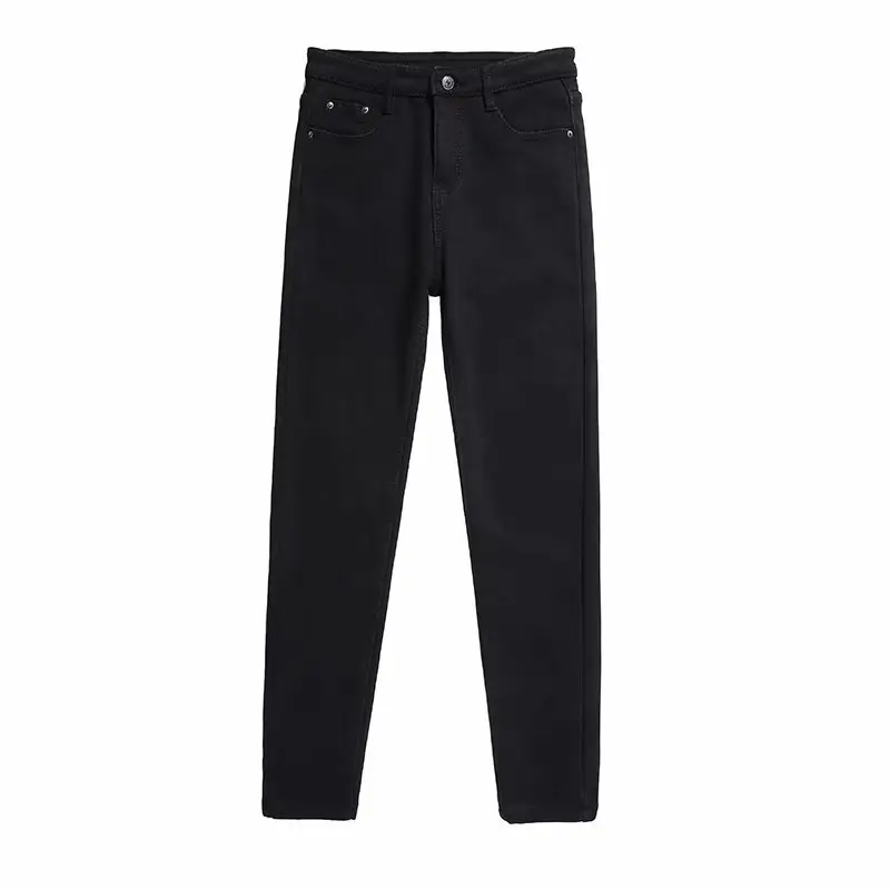 Women Slim Fitting Skinny Jeans Black Winter Warm - Image 6