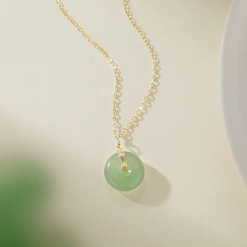Xinjiang Hotan Jade Peace Buckle Necklace 18K Gold Plated - Image 5