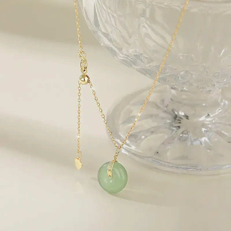 Xinjiang Hotan Jade Peace Buckle Necklace 18K Gold Plated - Image 6