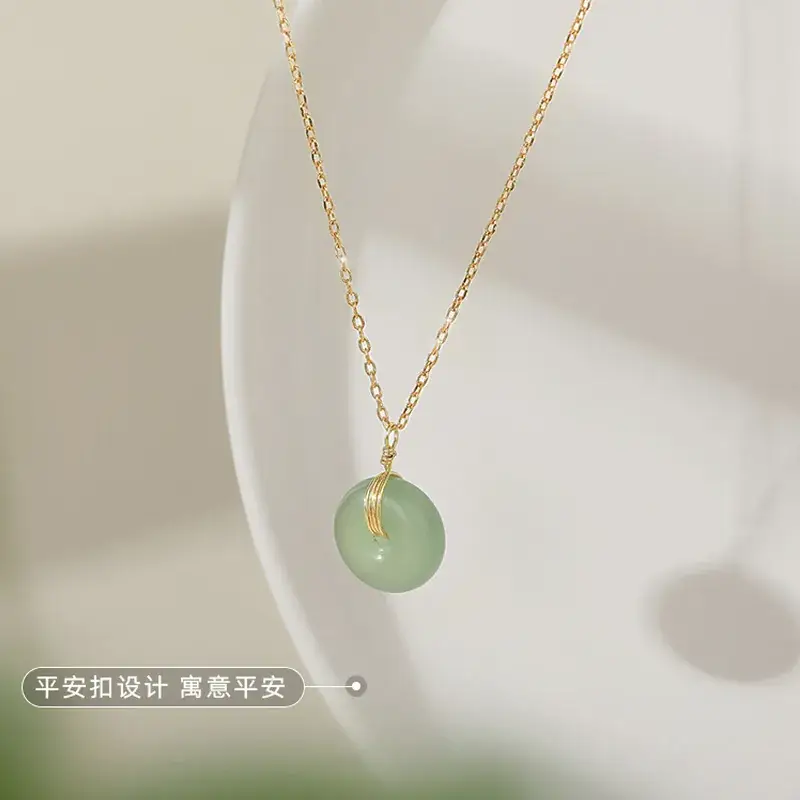 Xinjiang Hotan Jade Peace Buckle Necklace 18K Gold Plated - Image 7