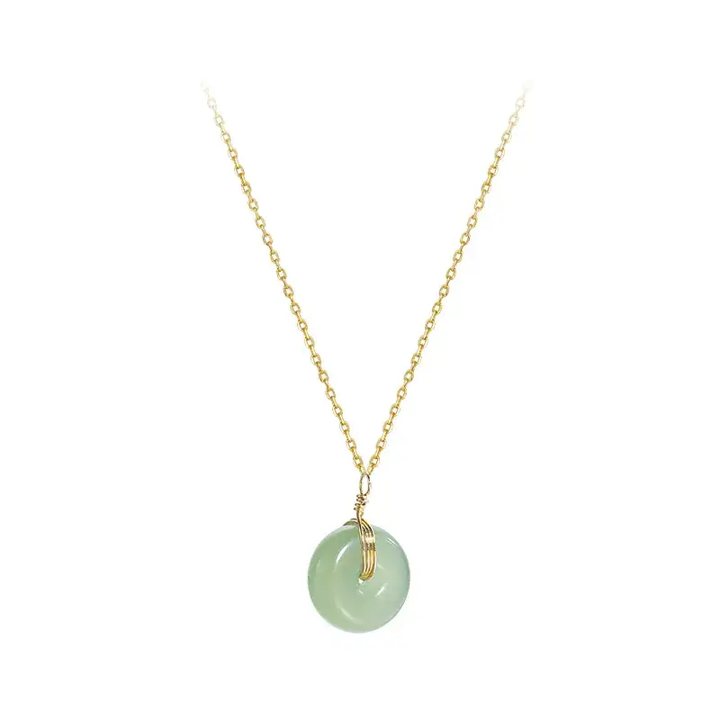 Xinjiang Hotan Jade Peace Buckle Necklace 18K Gold Plated - Image 8