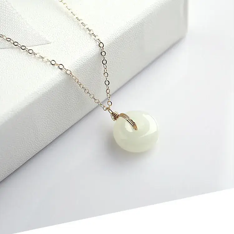 Xinjiang Hotan Jade Peace Buckle Necklace 18K Gold Plated - Image 2