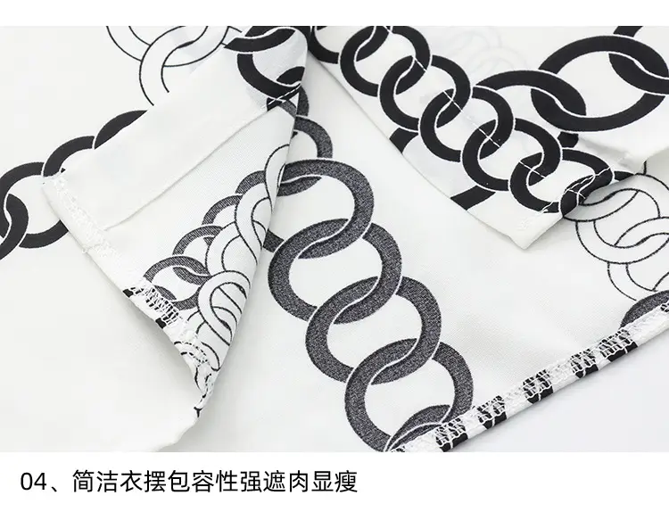 French Style Black Chiffon Long Sleeve Shirt with White Chain Print — feature 10