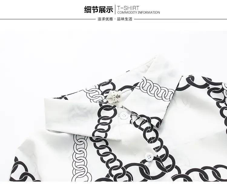 French Style Black Chiffon Long Sleeve Shirt with White Chain Print — feature 36