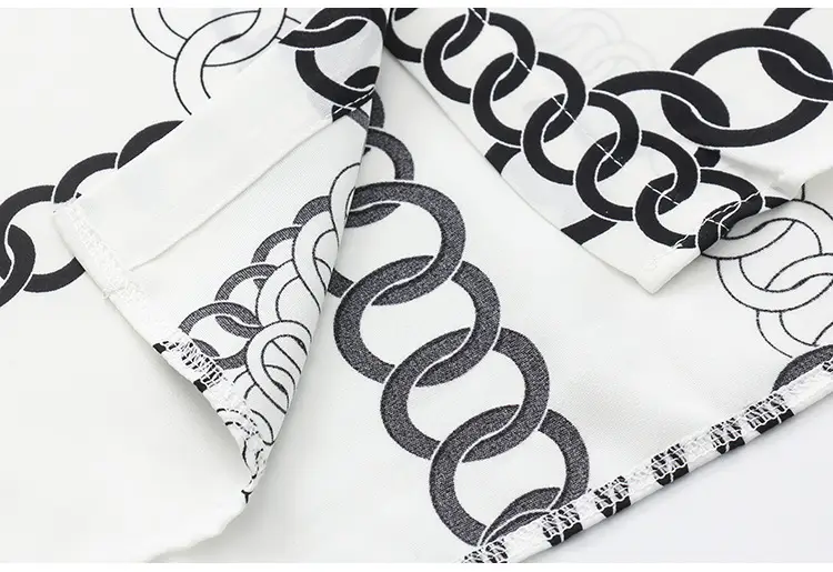 French Style Black Chiffon Long Sleeve Shirt with White Chain Print — feature 39