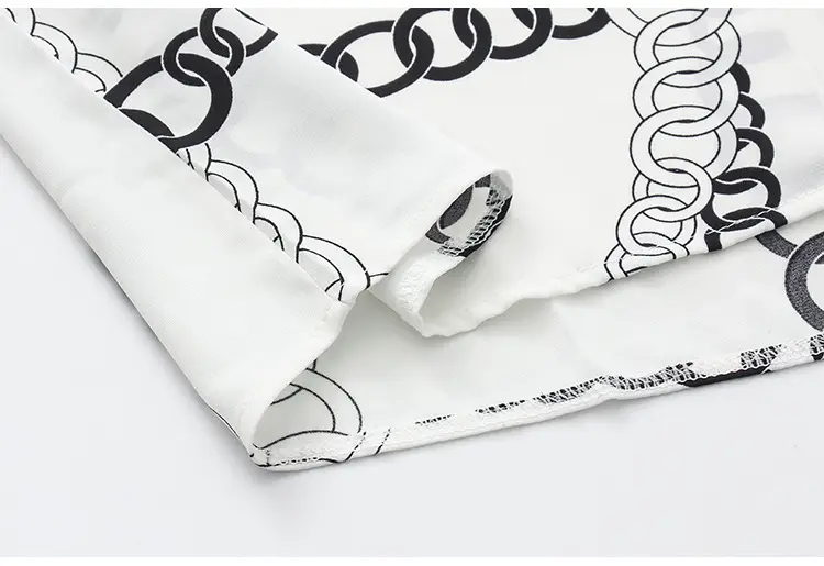 French Style Black Chiffon Long Sleeve Shirt with White Chain Print — feature 42
