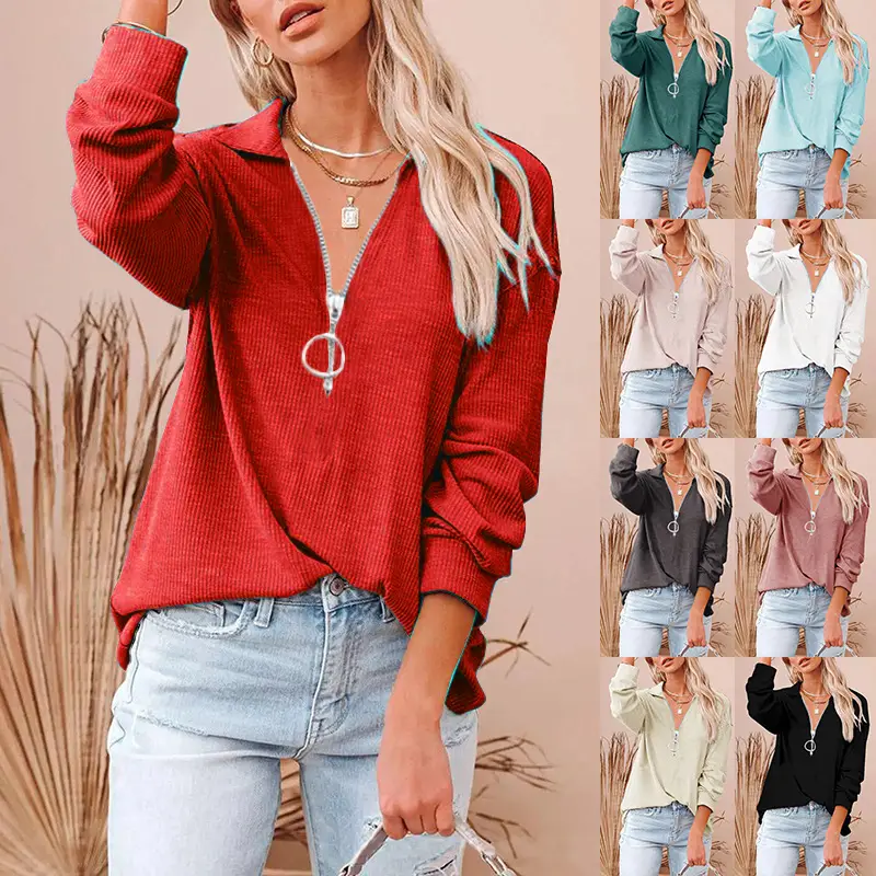 2022 Women's Geometric Printed Long Sleeve T-Shirt Maroon — feature 5