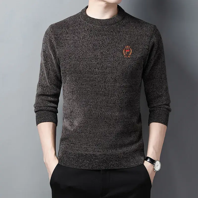 Men's Blue Fleece Lined Round Neck Sweater - Image 2