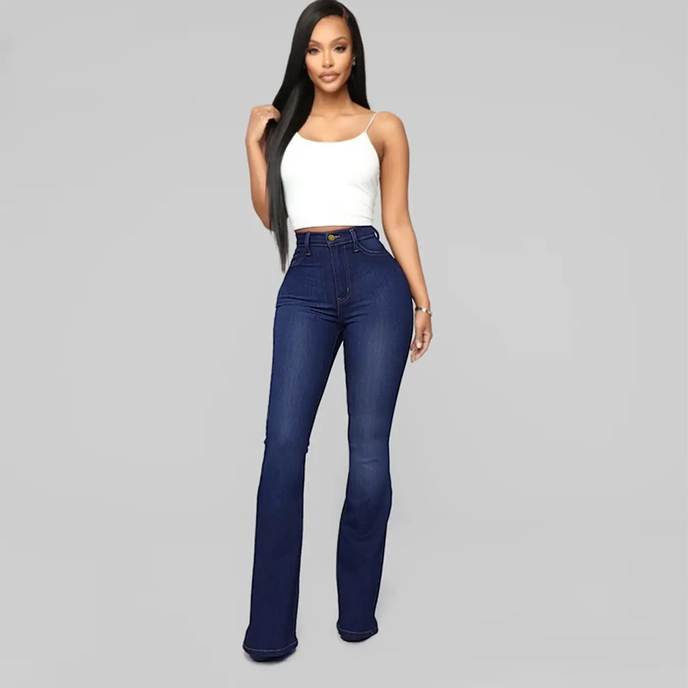 Women High Waist Stretch Slim Jeans Blue