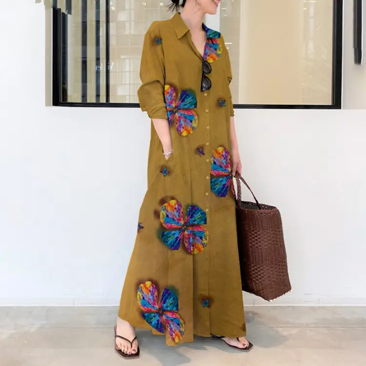 Spot 2024 Printed Lapel Long Sleeve Shirt Dress - Image 7