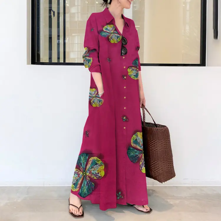 Spot 2024 Printed Lapel Long Sleeve Shirt Dress - Image 8