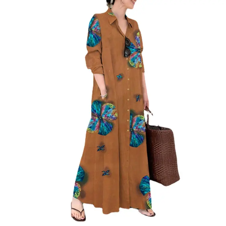 Spot 2024 Printed Lapel Long Sleeve Shirt Dress - Image 9