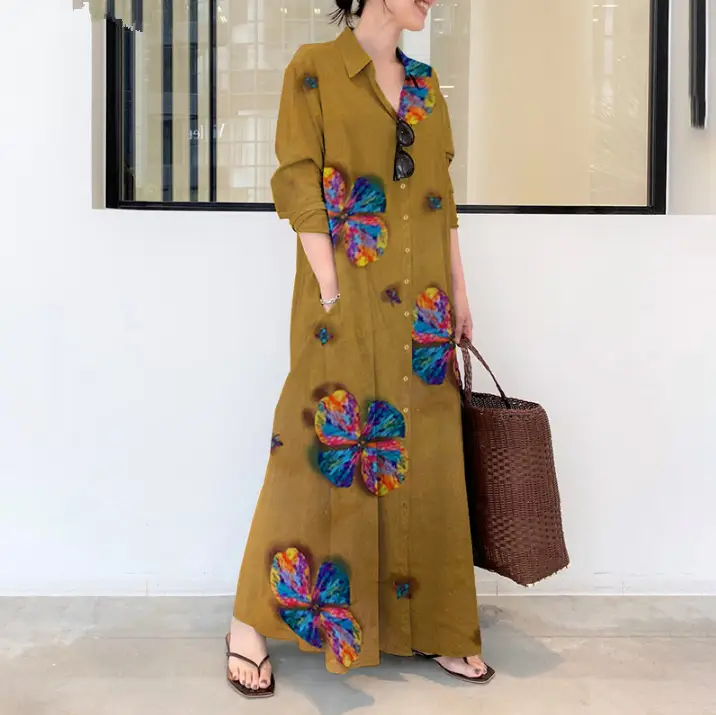 Spot 2024 Printed Lapel Long Sleeve Shirt Dress - Image 2