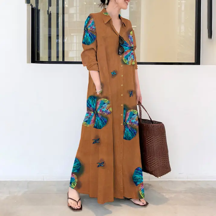 Spot 2024 Printed Lapel Long Sleeve Shirt Dress - Image 4