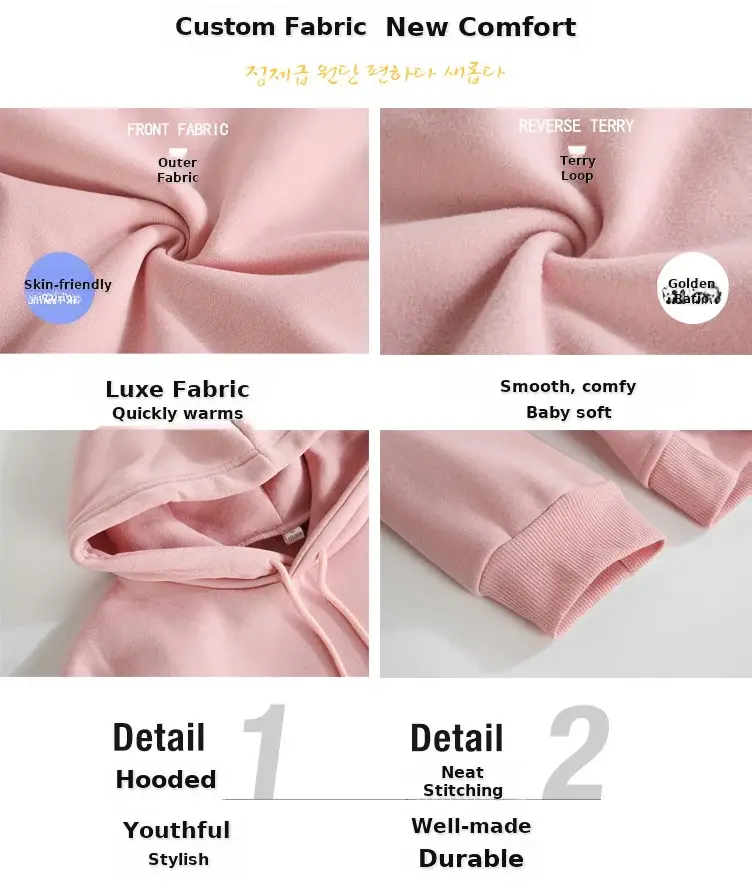 Pink Fleece Lined Hooded Sweatshirt Women Large — feature 4