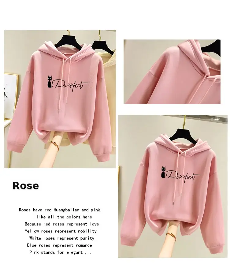 Pink Fleece Lined Hooded Sweatshirt Women Large — feature 7