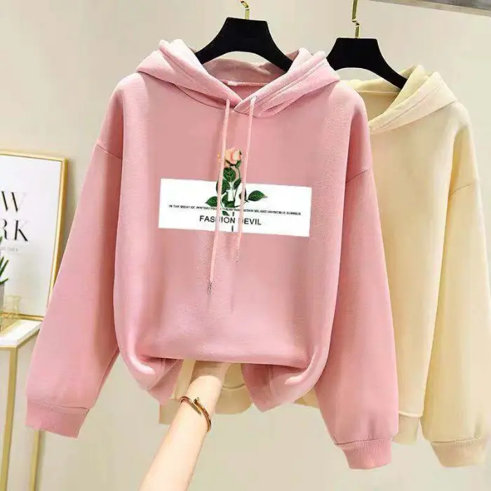 Pink Fleece Lined Hooded Sweatshirt Women Large - Image 14