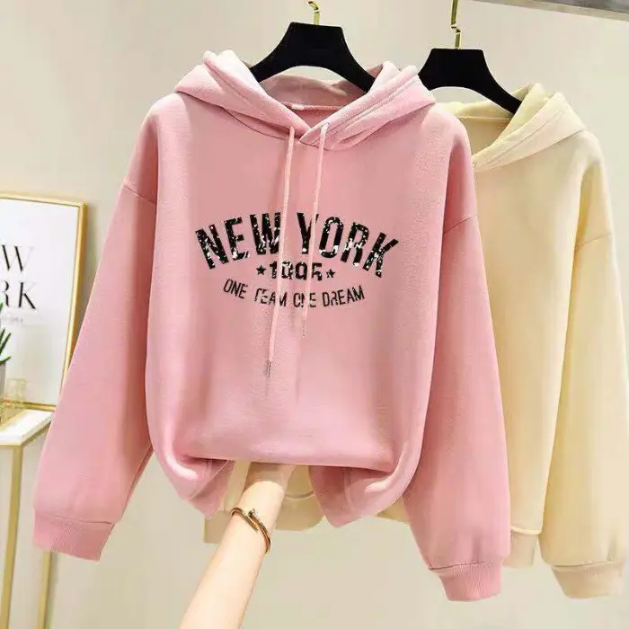 Pink Fleece Lined Hooded Sweatshirt Women Large - Image 4