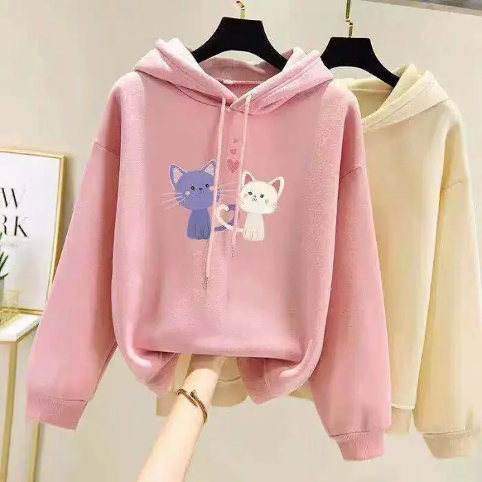 Pink Fleece Lined Hooded Sweatshirt Women Large - Image 8