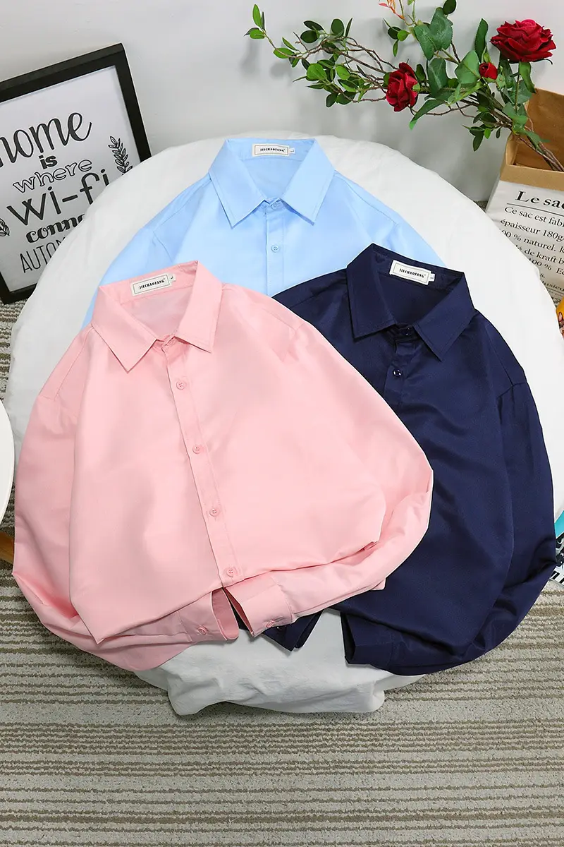Men Slim Fit Light Blue Button Collar Shirt - Image 11