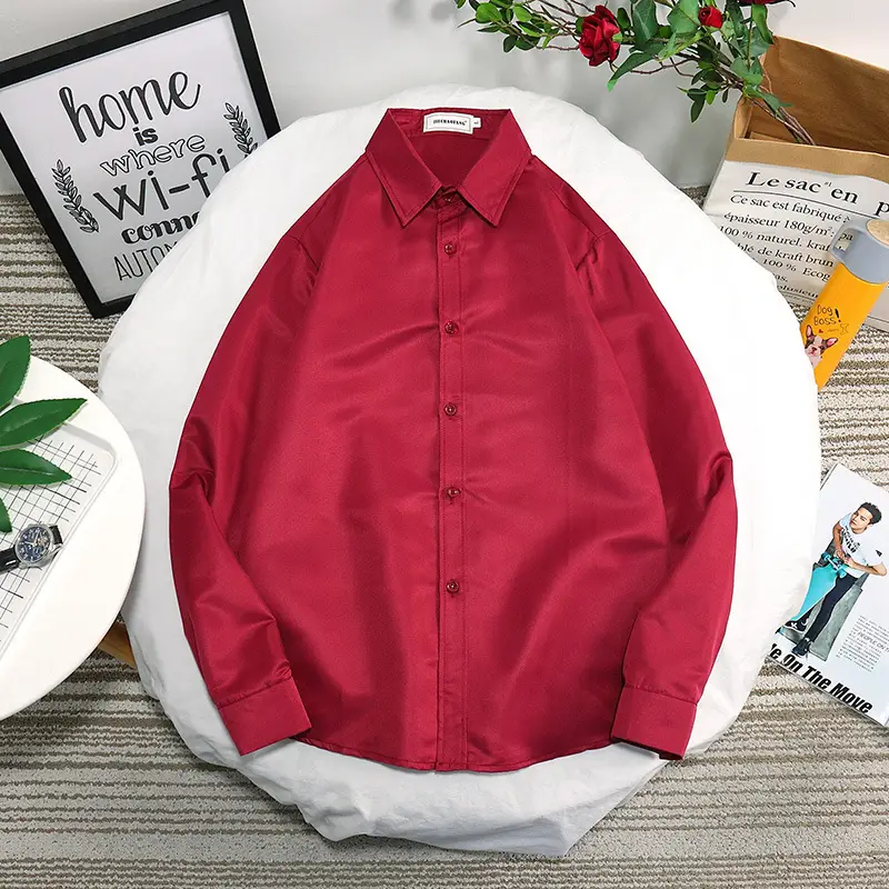 Men Slim Fit Light Blue Button Collar Shirt - Image 3