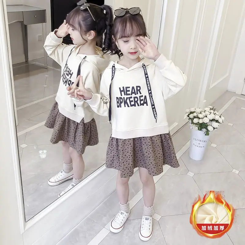 Girls Pink Hoodie Skirt Set Fake Two Piece - Image 4