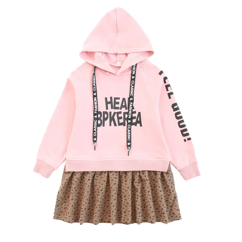 Girls Pink Hoodie Skirt Set Fake Two Piece - Image 5