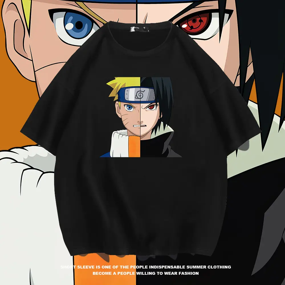 Naruto Sasuke Men Cotton T-Shirt Blue Loose Fit