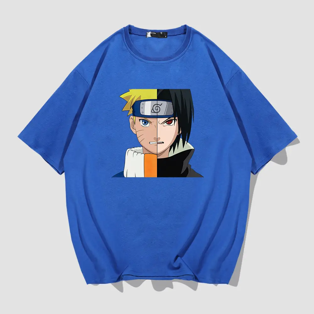 Naruto Sasuke Men Cotton T-Shirt Blue Loose Fit