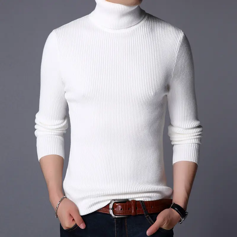 Men Woolen Turtleneck Sweater White Slim Fit - Image 5