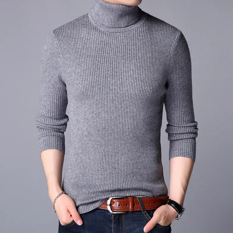 Men Woolen Turtleneck Sweater White Slim Fit - Image 6